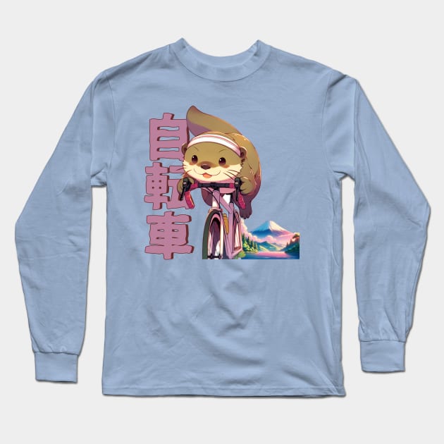 Cycling Otter Anime Manga Aesthetic Long Sleeve T-Shirt by susanne.haewss@googlemail.com